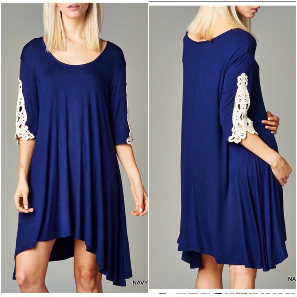 Flowy Tunic Dress with Crochet Sleeve Accents